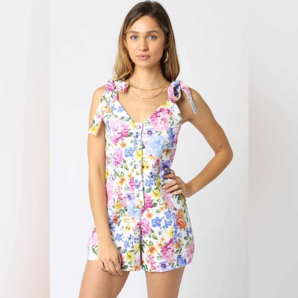 Vibrant Floral Bow Strap Ronper